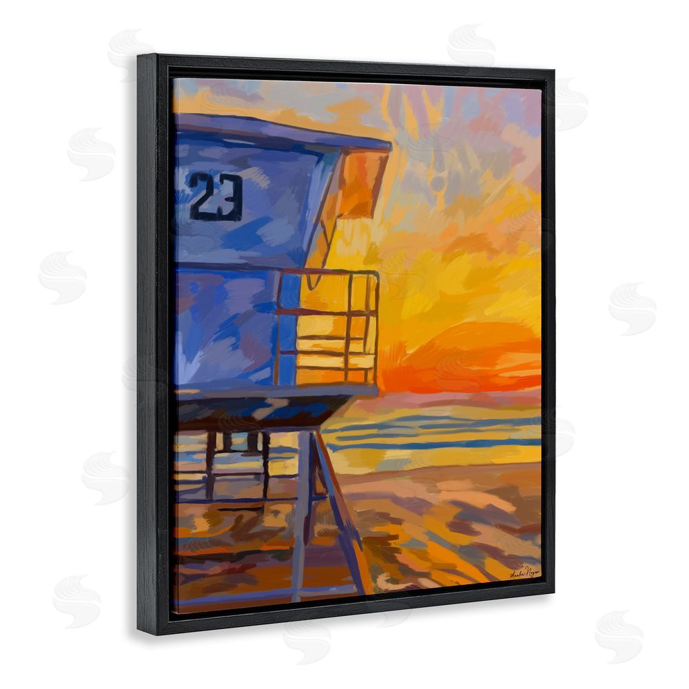 Amelia Noyes Lifeguard Stand Sunset Black Floating Frame Canvas Wall Art