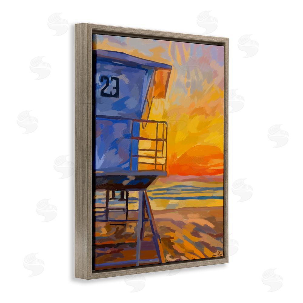 Amelia Noyes Lifeguard Stand Sunset Brown Floating Frame Canvas Wall Art