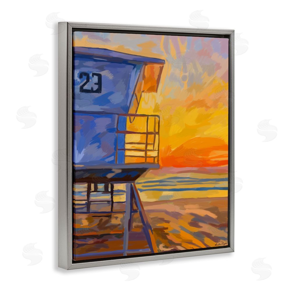 Amelia Noyes Lifeguard Stand Sunset Gray Floating Frame Canvas Wall Art