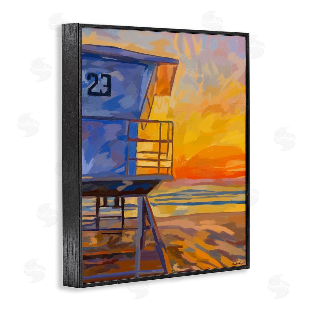 Amelia Noyes Lifeguard Stand Sunset Blacked Framed Giclee Wall Art Print