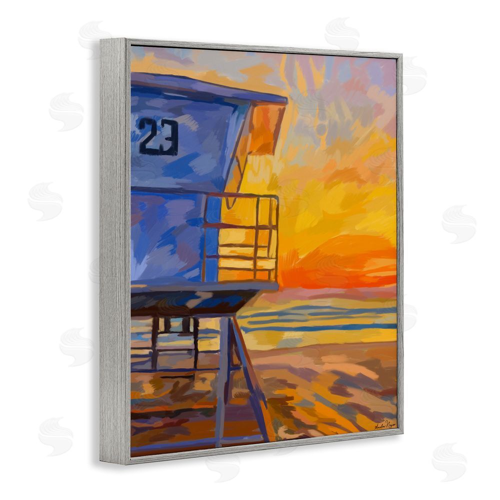 Amelia Noyes Lifeguard Stand Sunset Gray Framed Giclee Wall Art Print