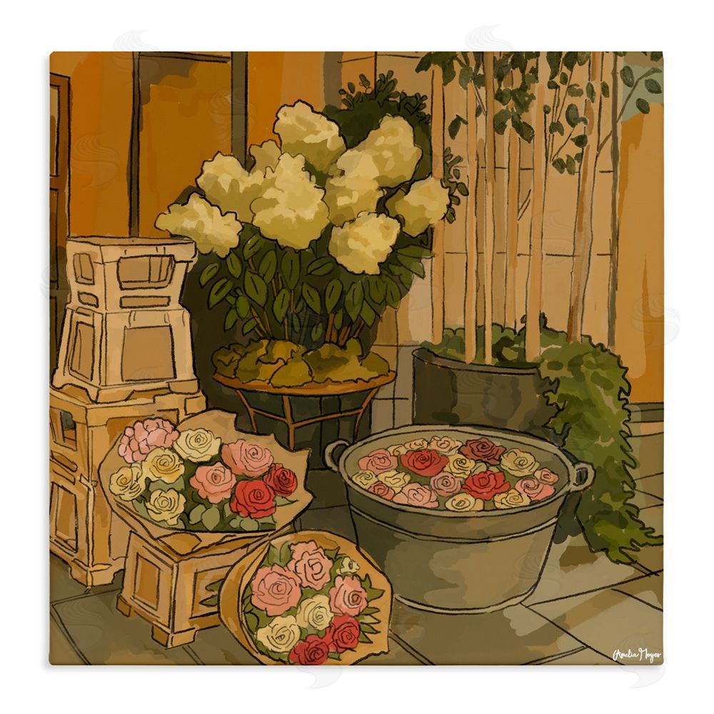 Amelia Noyes London Town Flowers Stretched Canvas Wall Art