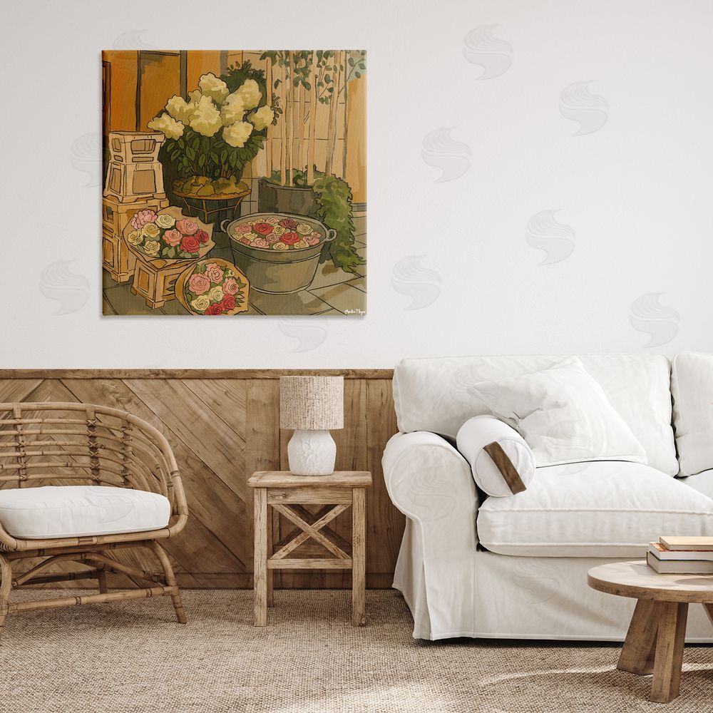 Amelia Noyes London Town Flowers Stretched Canvas Wall Art in Room