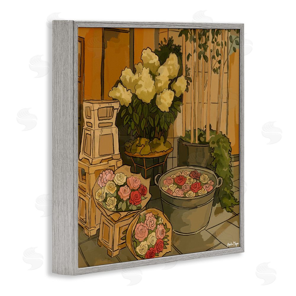 Amelia Noyes London Town Flowers Gray Framed Giclee Wall Art Print