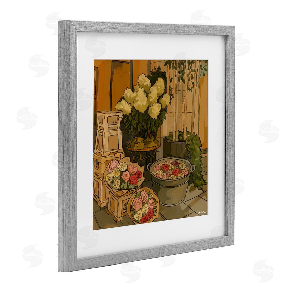Amelia Noyes London Town Flowers Gray Framed Print Under Glass with Mat Wall Art