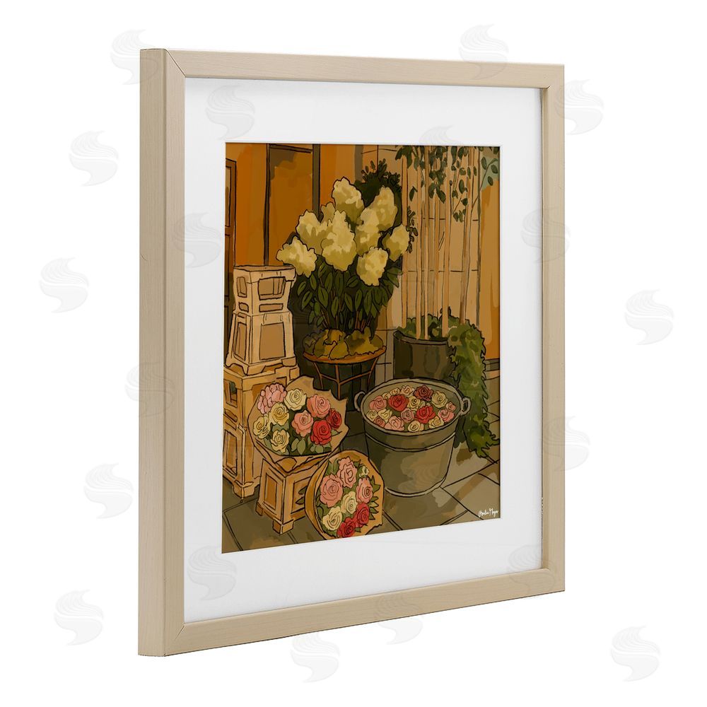 Amelia Noyes London Town Flowers Brown Framed Print Under Glass with Mat Wall Art