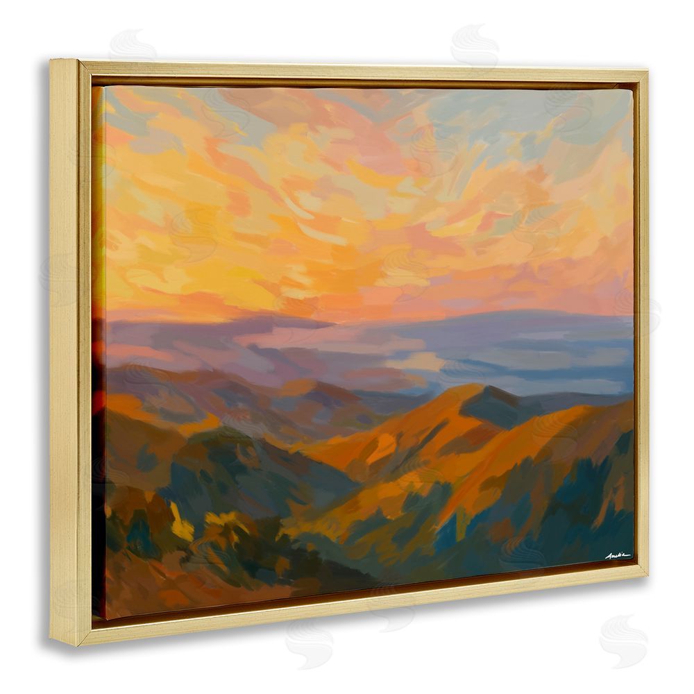 Amelia Noyes California Sunset Landscape Gold Floating Frame Canvas Wall Art Print