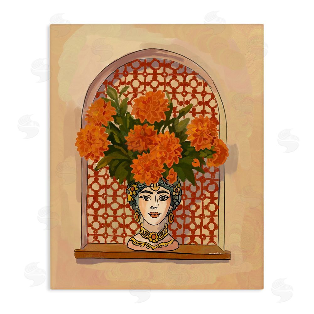 Amelia Noyes Ornate Flower Head Vase Stretched Canvas Wall Art