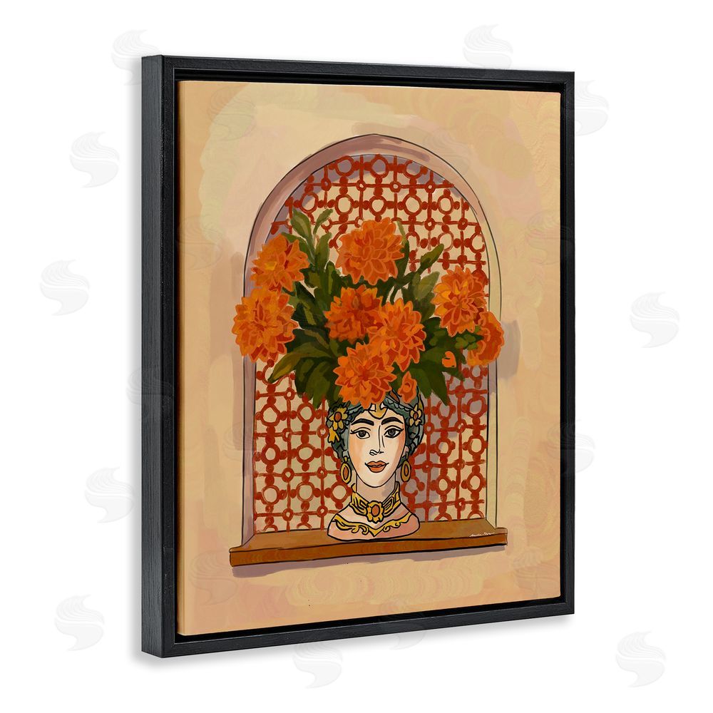 Amelia Noyes Ornate Flower Head Vase Black Floating Frame Canvas Wall Art Print