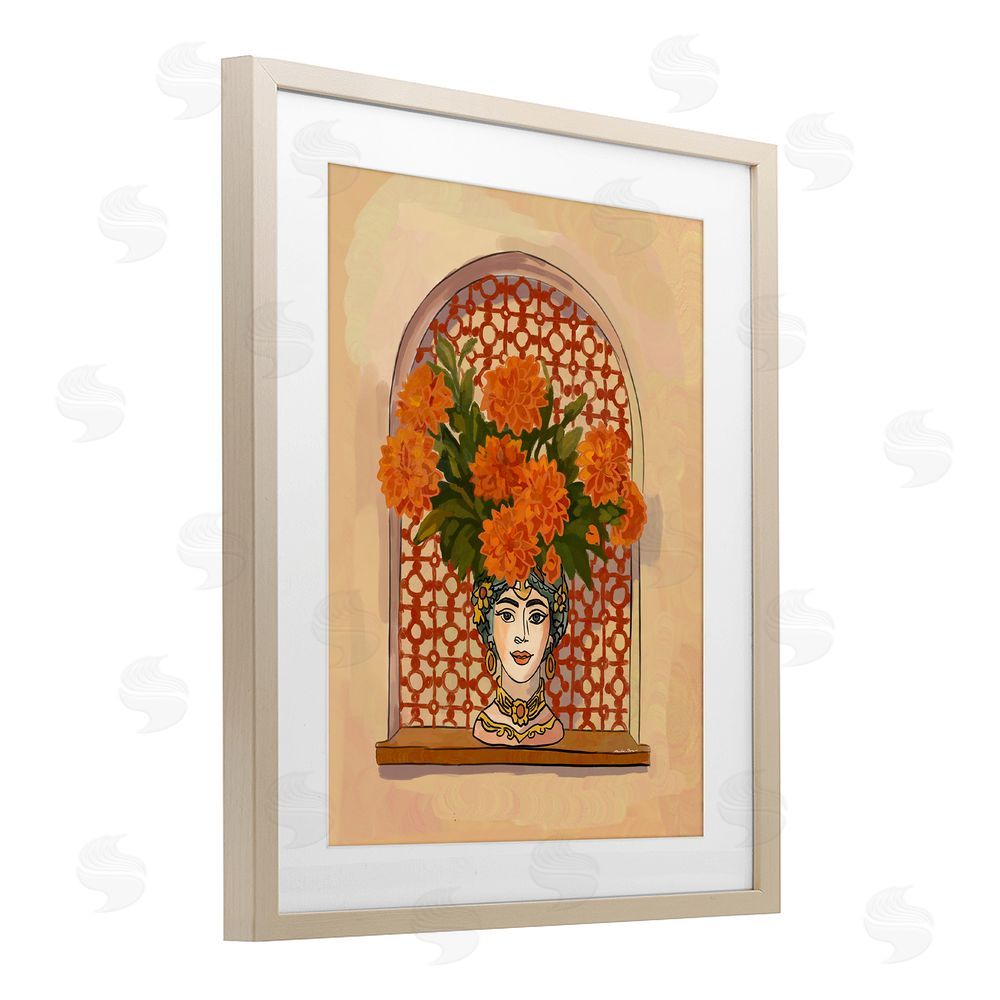 Amelia Noyes Ornate Flower Head Vase Birch Framed Print Under Glass Wall Art