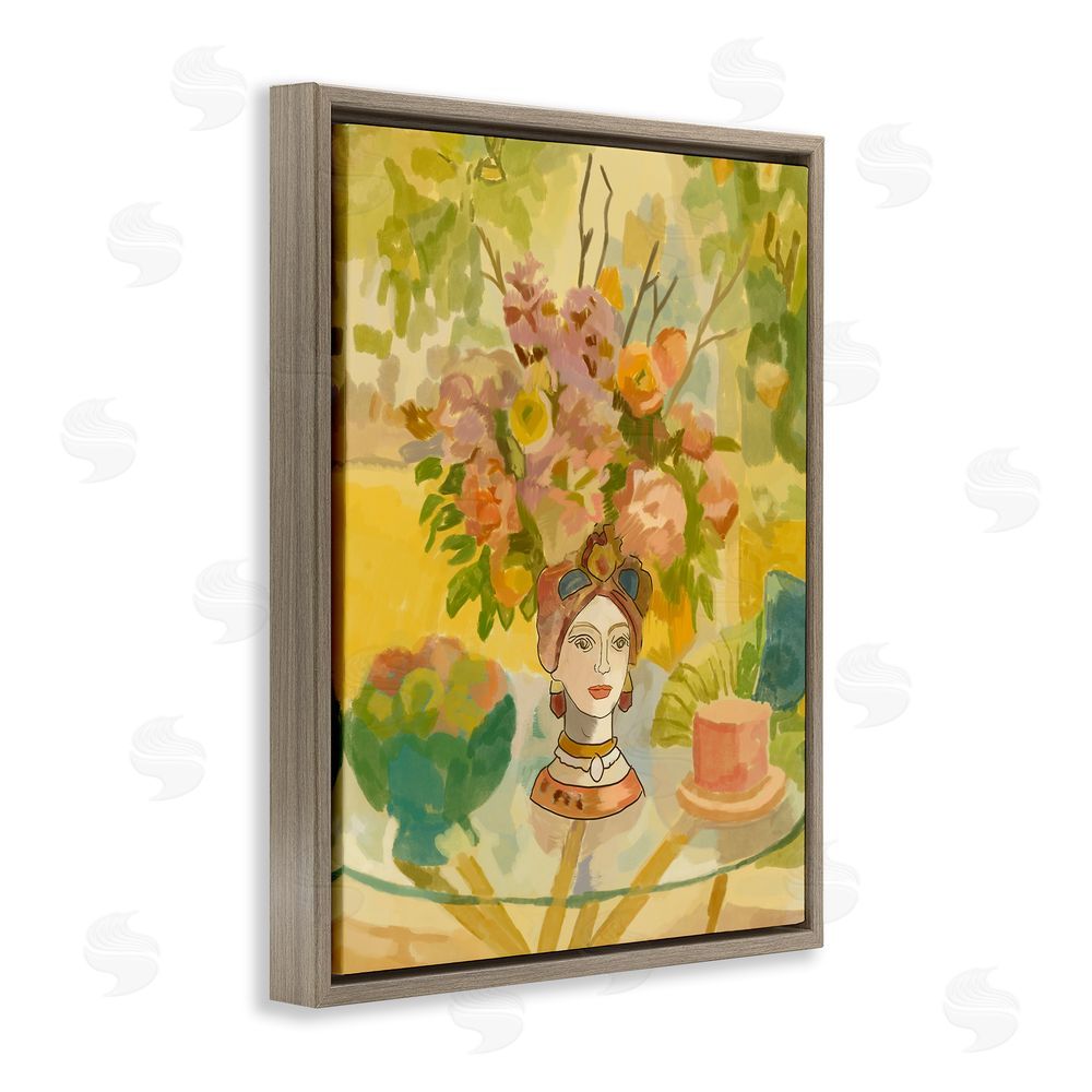 Amelia Noyes Flower Head Vase Brown Floating Frame Canvas Wall Art