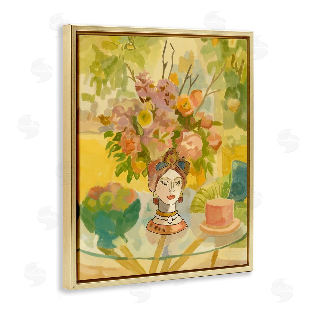 Amelia Noyes Flower Head Vase Gold Floating Frame Canvas Wall Art