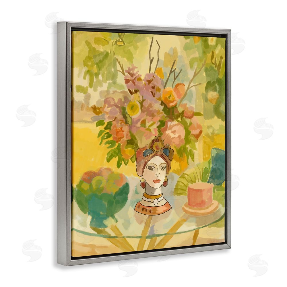 Amelia Noyes Flower Head Vase Gray Floating Frame Canvas Wall Art