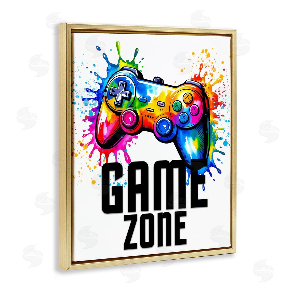 Kim Allen Game Zone Bright Splash Gold Floating Frame Canvas Wall Art Print