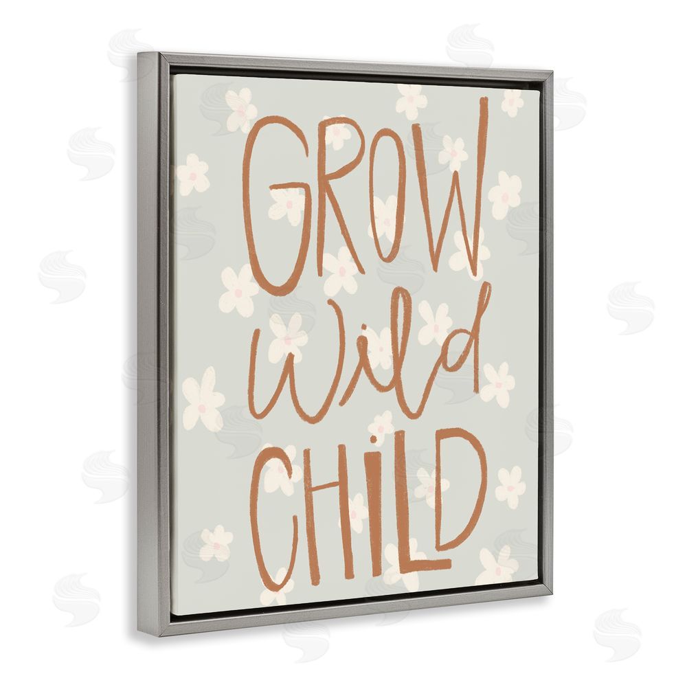Katie Griggs Grow Wild Child Flowers Gray Floating Frame Canvas Wall Art Print