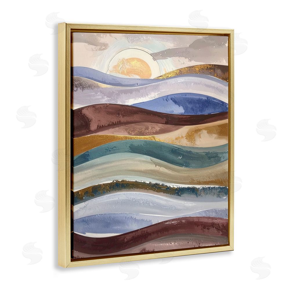 Alonza Saunders Layered Ocean Flow Gold Floating Frame Canvas Wall Art Print