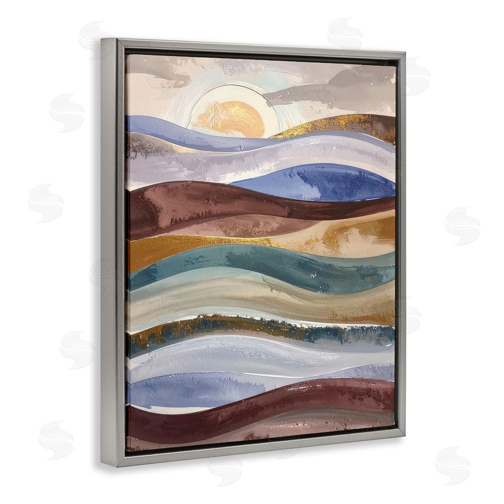 Alonza Saunders Layered Ocean Flow Gray Floating Frame Canvas Wall Art Print