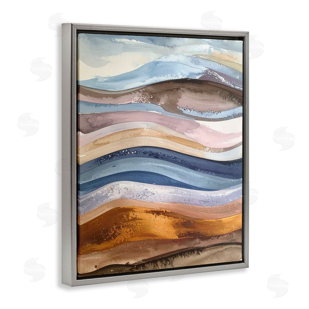 Alonza Saunders Ocean Flow Layers Gray Floating Frame Canvas Wall Art Print