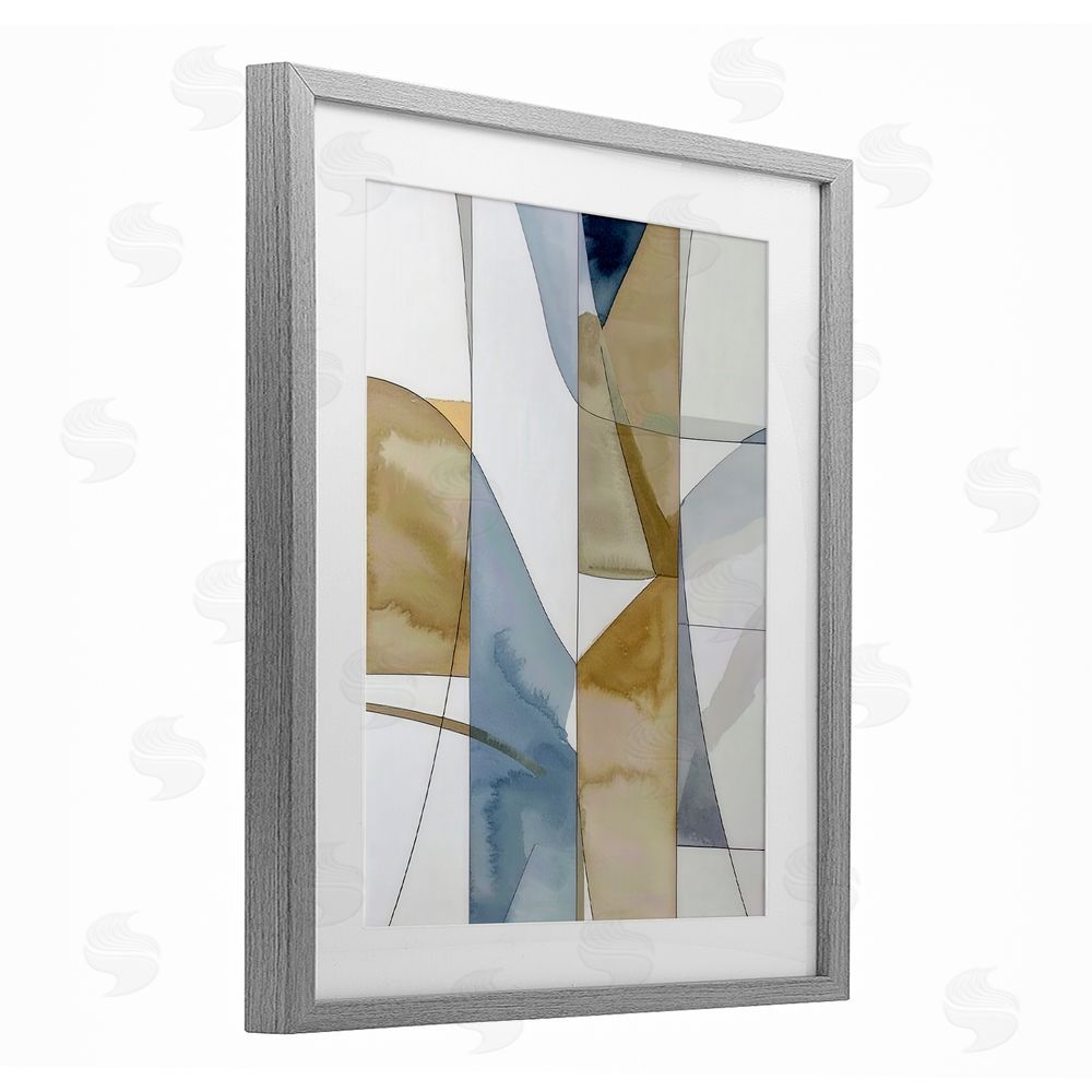 Alonza Saunders Geographic Abstract Sections Gray Framed Print Under Glass Wall Art