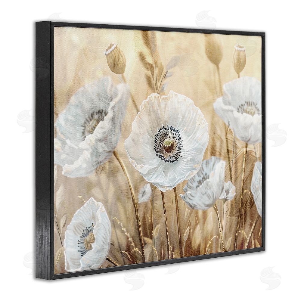 Kim Allen White Poppies Beige Field Black Framed Giclee Wall Art Print