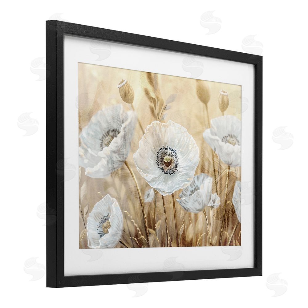Kim Allen White Poppies Beige Field Black Framed Print Under Glass Wall Art
