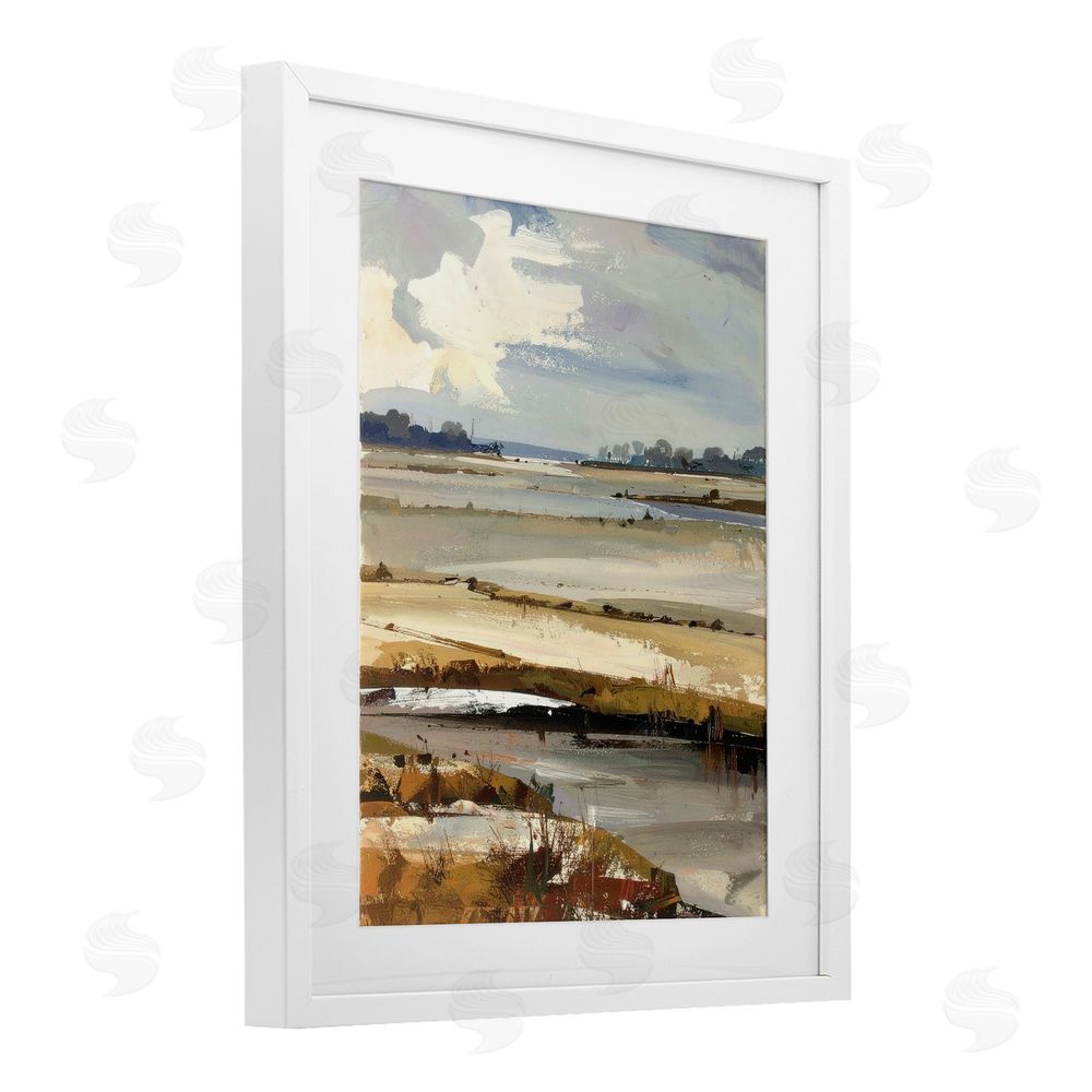 Alonza Saunders Earthy Distant Horizon White Framed Print Under Glass Wall Art