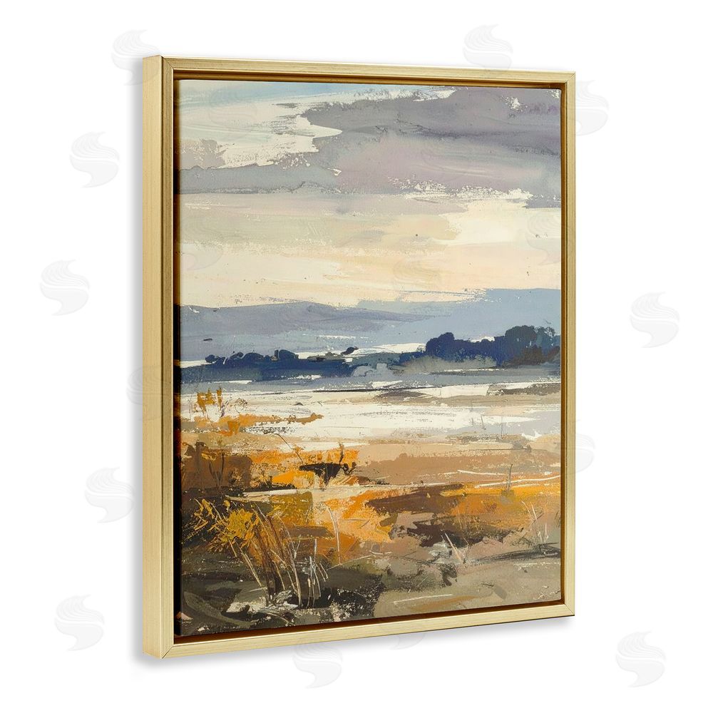 Alonza Saunders Distant Horizon Abstract Gold Floating Frame Canvas Wall Art Print