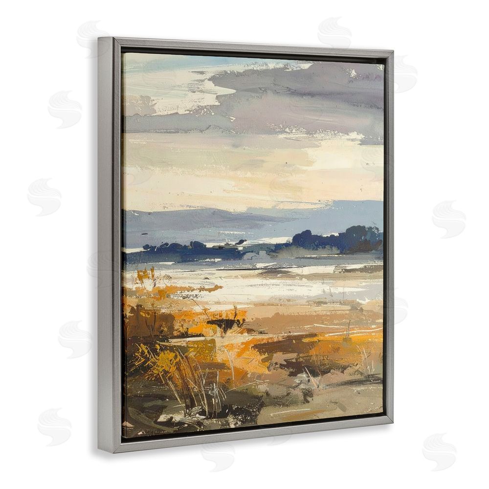 Alonza Saunders Distant Horizon Abstract Gray Floating Frame Canvas Wall Art Print