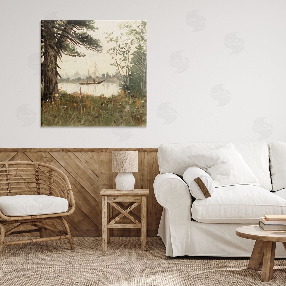Lula Bijoux & co. Boating View Through Trees Stretched Canvas Wall Art in Room