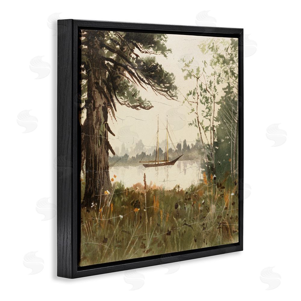 Lula Bijoux & co. Boating View Through Trees Black Floating Frame Canvas Wall Art Print