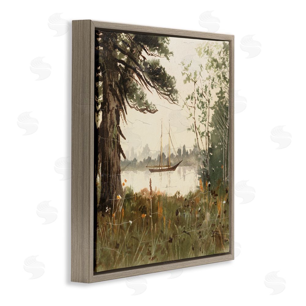 Lula Bijoux & co. Boating View Through Trees Brown Floating Frame Canvas Wall Art Print