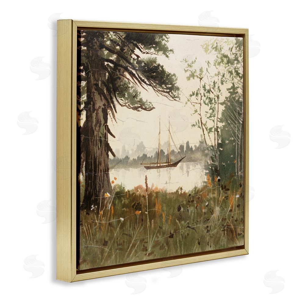 Lula Bijoux & co. Boating View Through Trees Gold Floating Frame Canvas Wall Art Print
