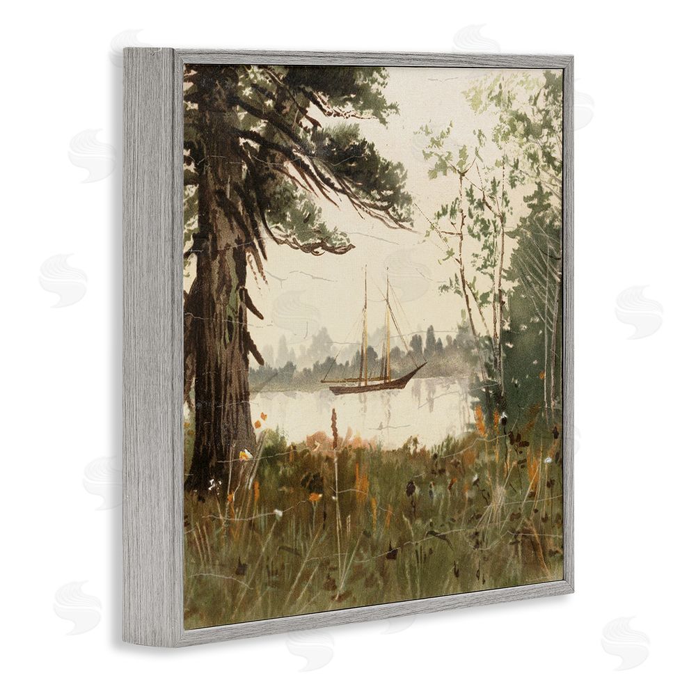 Lula Bijoux & co. Boating View Through Trees Gray Framed Giclee Wall Art Print