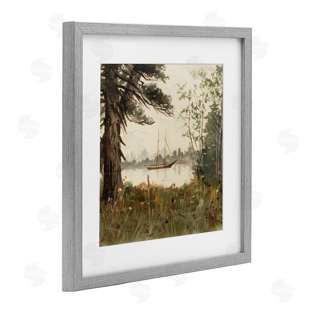 Lula Bijoux & co. Boating View Through Trees Gray Framed Print Under Glass Wall Art