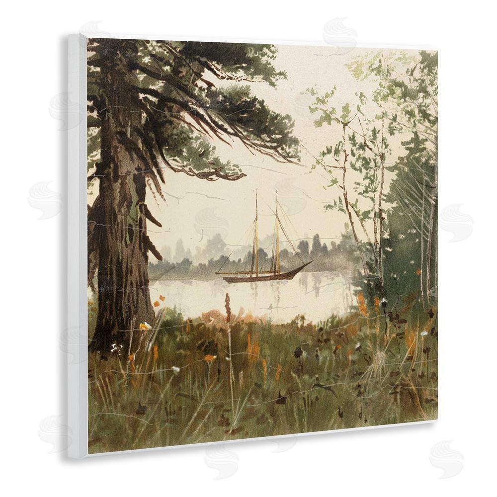 Lula Bijoux & co. Boating View Through Trees Wooden Wall Plaque Art Print