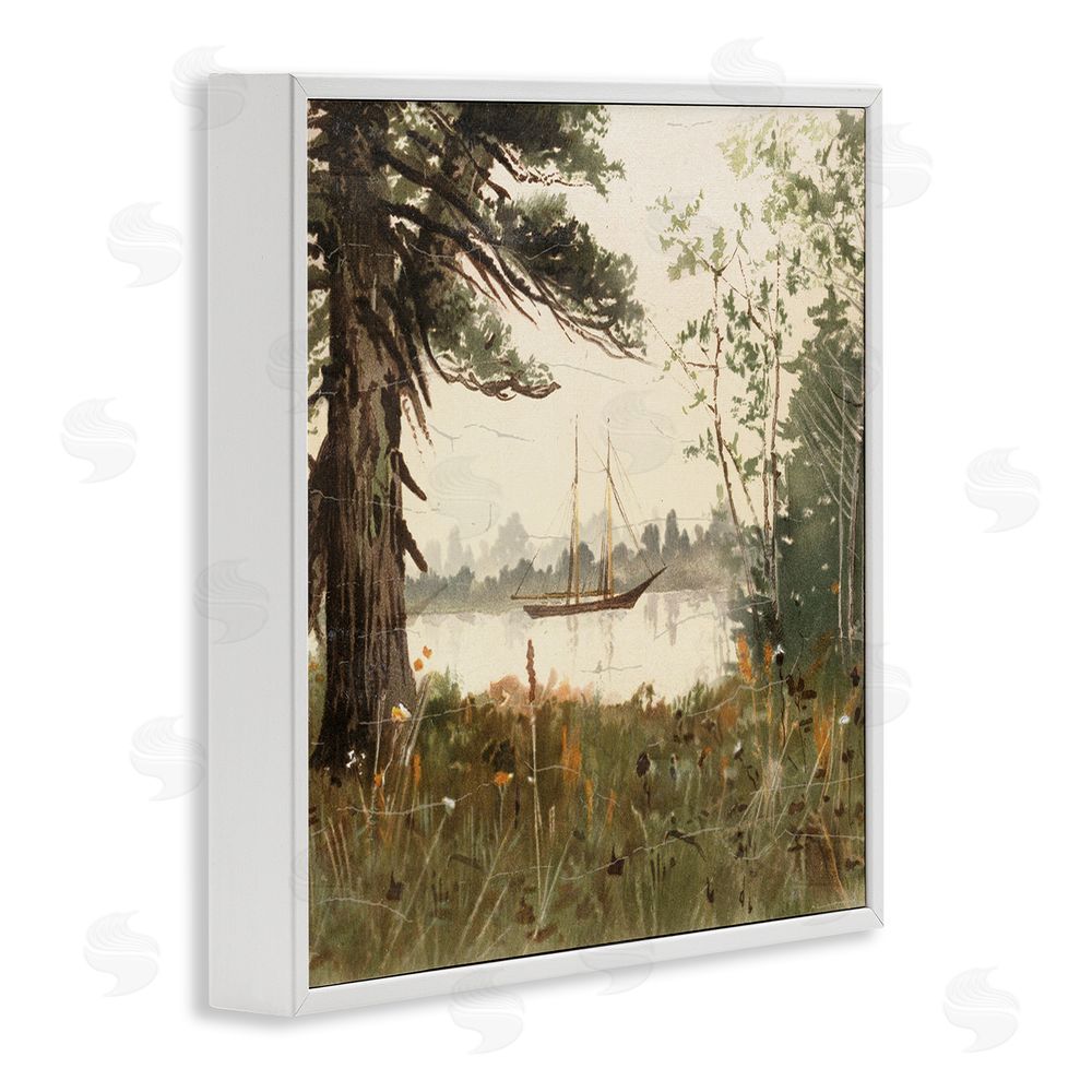 Lula Bijoux & co. Boating View Through Trees White Framed Giclee Wall Art Print
