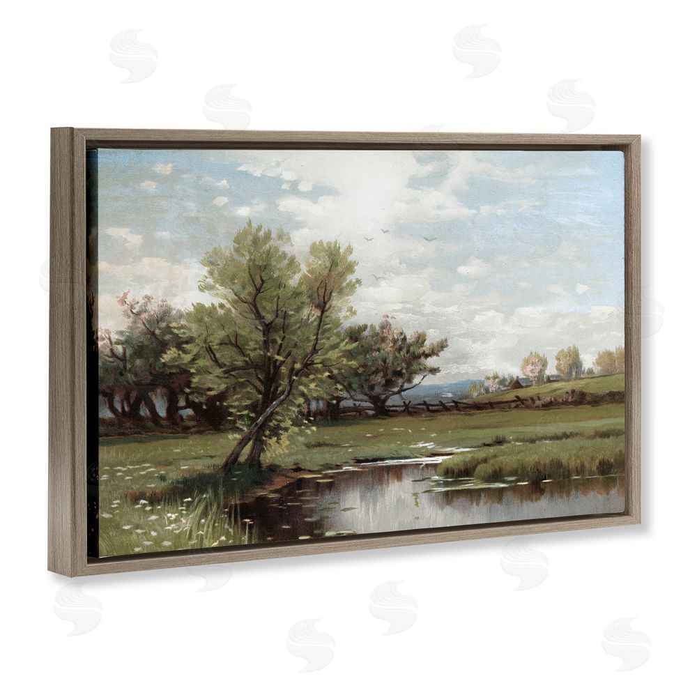 Lula Bijoux & co. Ecstatic Spring Landscape Brown Floating Frame Canvas Wall Art Print