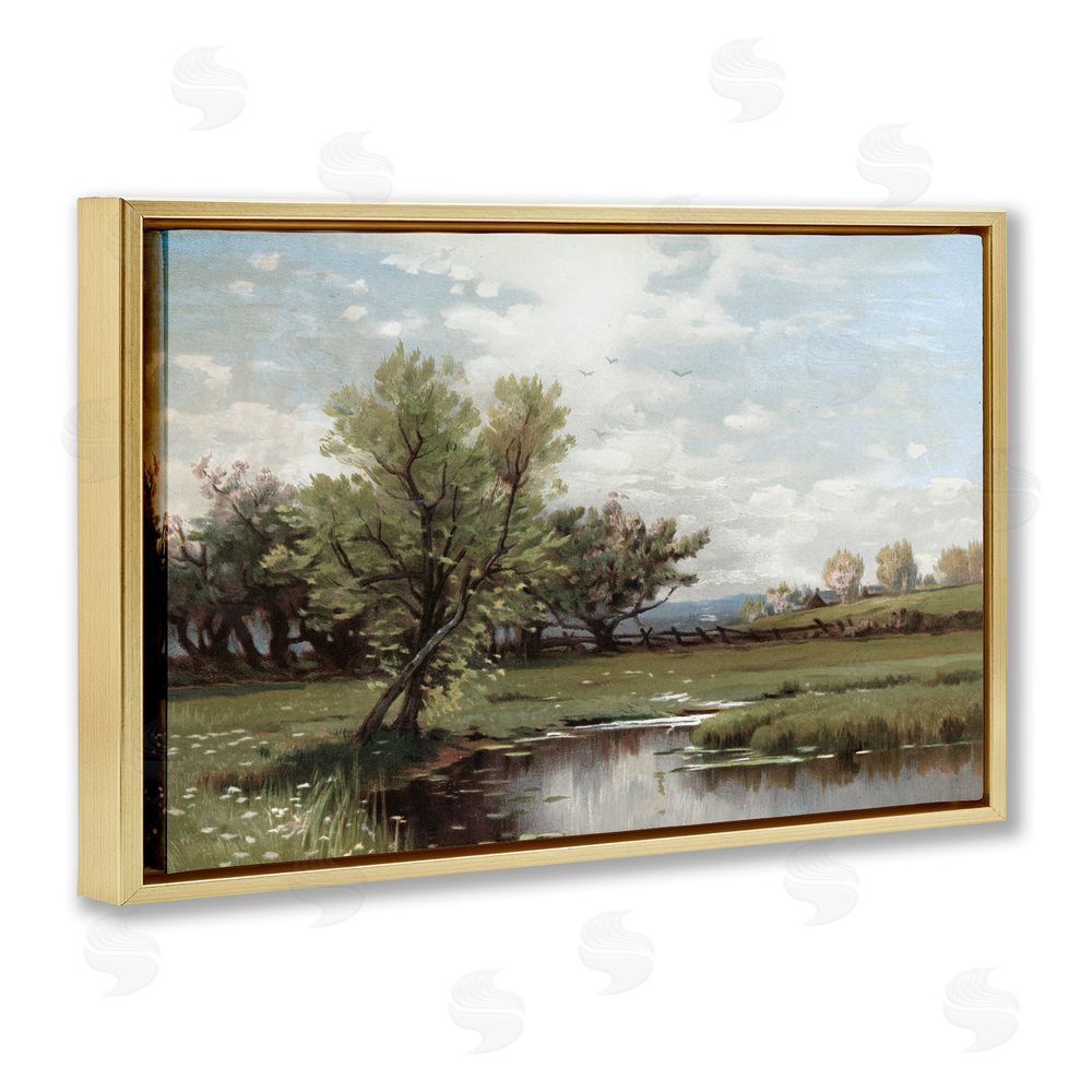 Lula Bijoux & co. Ecstatic Spring Landscape Gold Floating Frame Canvas Wall Art Print