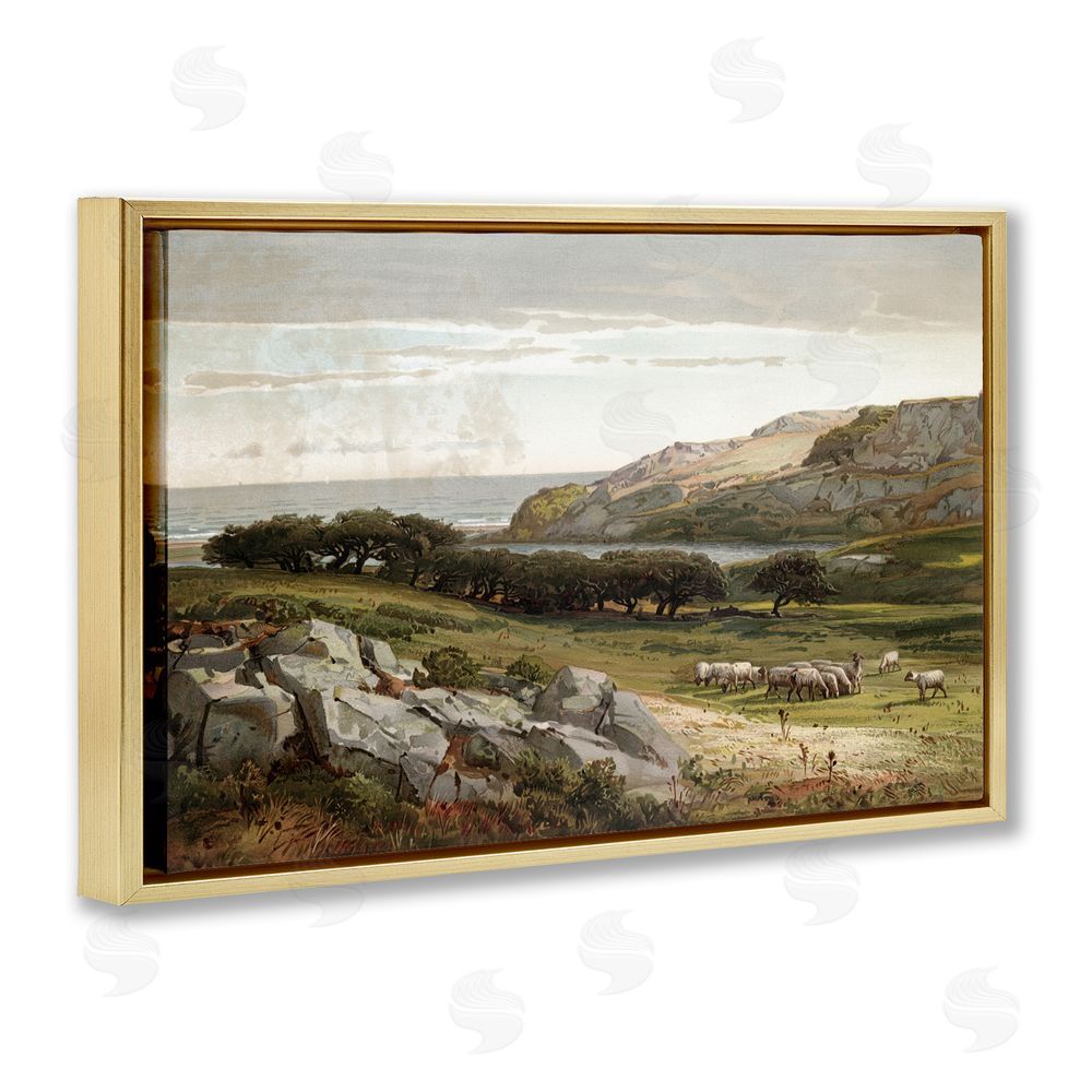 Lula Bijoux & co. Sheep in Passionate Landscape Gold Floating Frame Canvas Wall Art Print