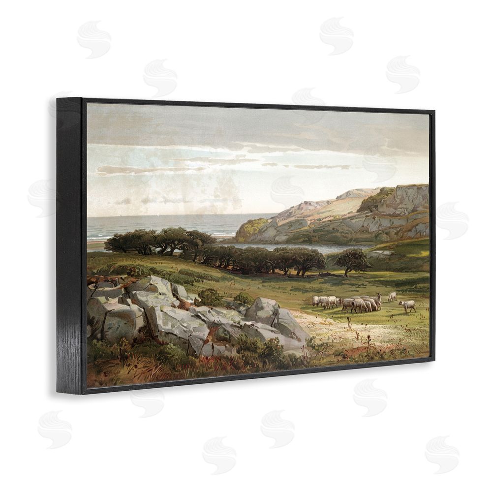 Lula Bijoux & co. Sheep in Passionate Landscape Black Framed Giclee Wall Art Print