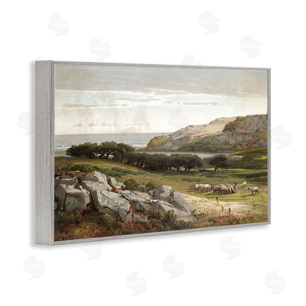 Lula Bijoux & co. Sheep in Passionate Landscape Gray Framed Giclee Wall Art Print