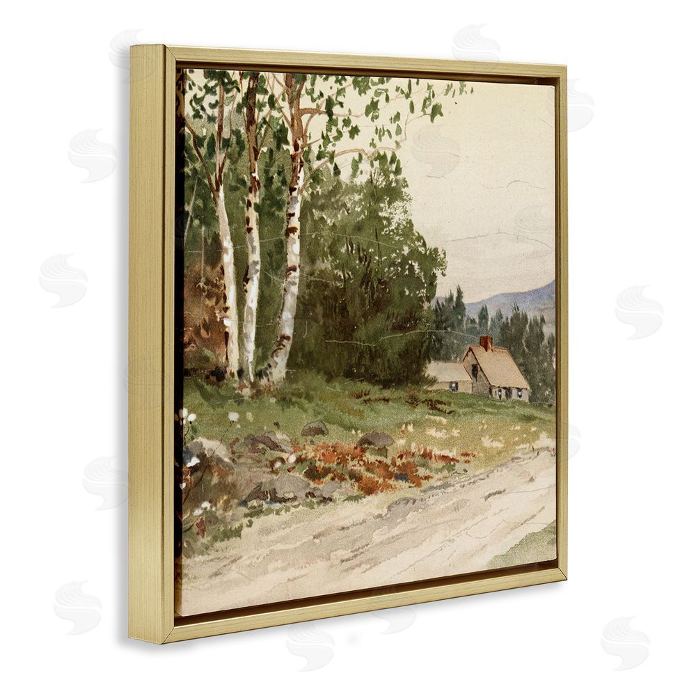 Lula Bijoux & co. Farm House Dirt Road Gold Floating Frame Canvas Wall Art Print