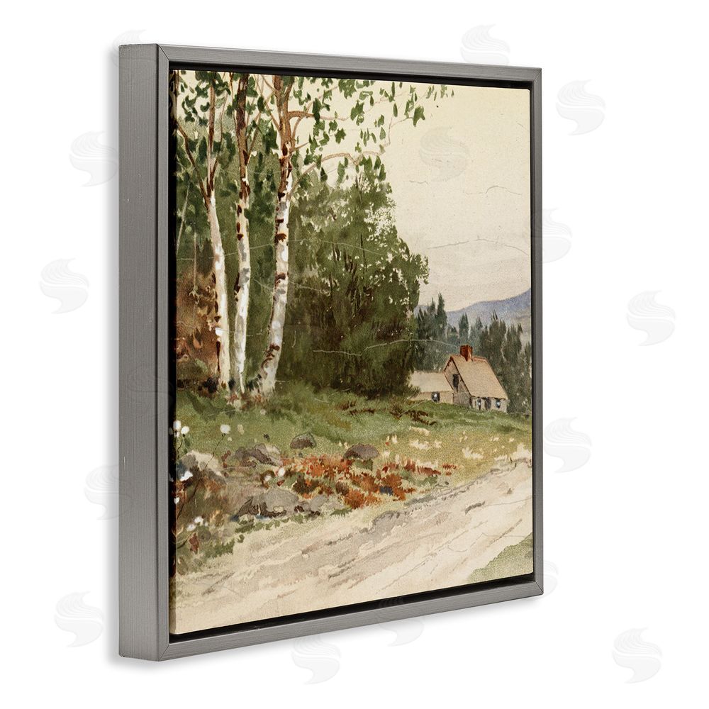 Lula Bijoux & co. Farm House Dirt Road Gray Floating Frame Canvas Wall Art Print
