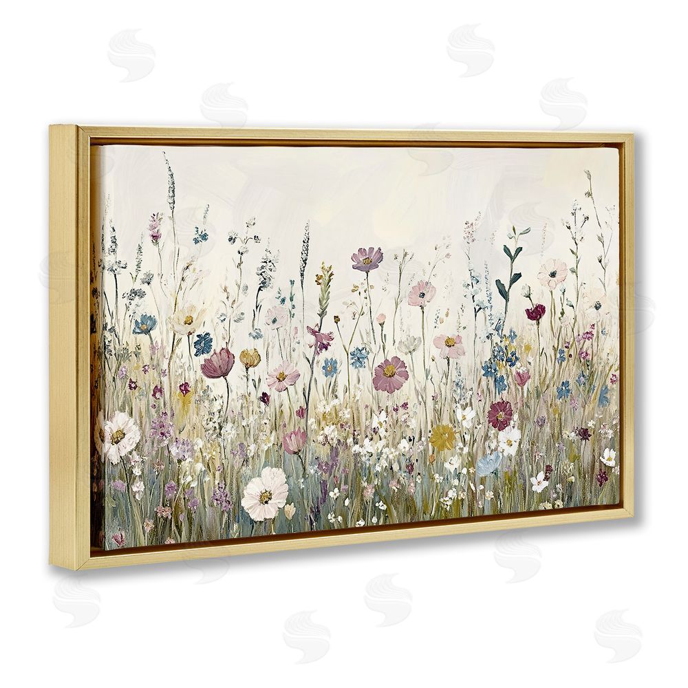 Kim Allen Spring Blooms Pastoral Meadow Gold Floating Frame Canvas Wall Art Print