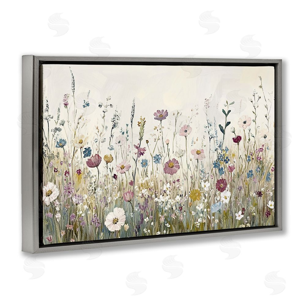Kim Allen Spring Blooms Pastoral Meadow Gray Floating Frame Canvas Wall Art Print