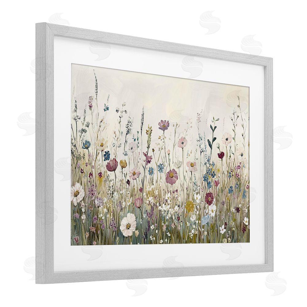 Kim Allen Spring Blooms Pastoral Meadow Gray Framed Print Under Glass Wall Art