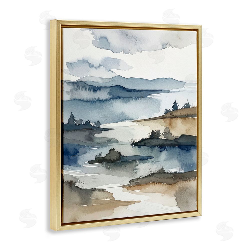 Alonza Saunders The Flow Of Water Gold Floating Frame Canvas Wall Art Print