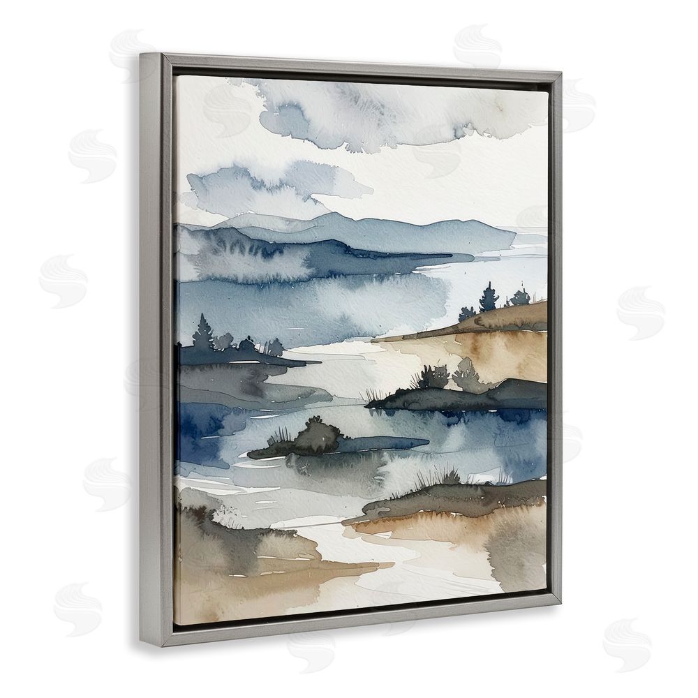 Alonza Saunders The Flow Of Water Gray Floating Frame Canvas Wall Art Print