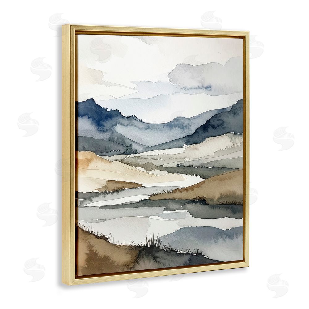 Alonza Saunders Flow Of Water River Gold Floating Frame Canvas Wall Art Print