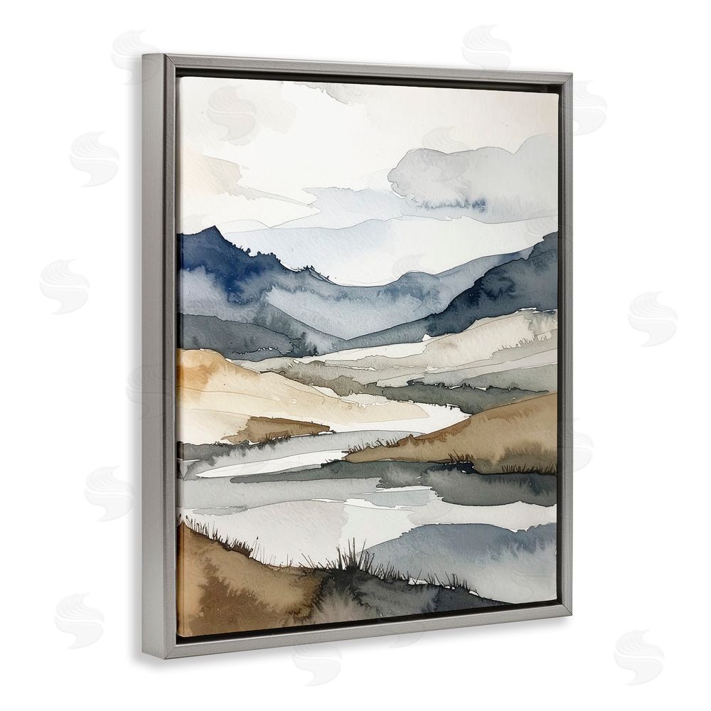 Alonza Saunders Flow Of Water River Gray Floating Frame Canvas Wall Art Print